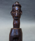 Good Large Old African Tribal Art Congo Yaka Slit Cong Drum W Carved Figure Head