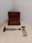 Vintage 1920 s Gillette Big Fellow Safety Razor Set Wood Case Blade Box 