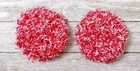 Crochet Handmade Kitchen Reusable Dish Scrubbies Sponge White Red 3 Inch 2pc