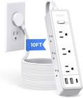 Flat Plug Power Strip With 9 Outlet Long Extension Cord Usb Port Surge Protector