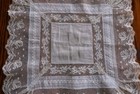 Antique Lace Handkerchief Whitework Embroidery Net Lace Bridal Wedding 14 5 