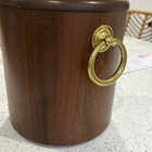 Vintage Mcm Vermillion Real Walnut Ice Bucket With Brass Lid Knob And Handles