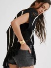 Nwt By Anthropologie Black  White Crochet One-shoulder Poncho Sweater One Size