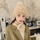 Women s Real Mink Fur Hat   Real Mink Fur Scarf Set Knitted Beanies Elastic Cap