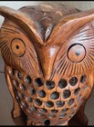 Vintage Hand-carved Wooden  Owl Figurine With Geometric Openwork Cutout Lattice