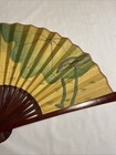 Vintage Large Asian Fan Hanging Wall D  cor Hand Painted Bird   Floral 36    21   