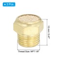 3 Pcs 1 8  Npt Brass Pneumatic Exhaust Muffler  Flat Sintered Filter  Golden