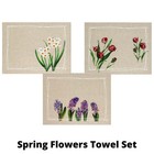Linen Tea Towels - Spring Flowers Kitchen Towel Set  23x18  Each  Linen   Cotton