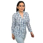 Sanskriti Pure Cotton Handblock Printed Blazer Collar White Full Sleeve Shirt
