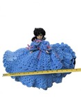 Vtg Crochet Bed Pillow Doll 14    Blue Gown With Pink Bows 