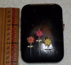 Vintage Buxton Key-tainer Saddle Cowhide Black With Pink Yellow Orange Flowers