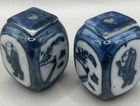 Vintage Oriental Incense Holder Ceramic Cobalt Blue And White Set 2 Handpainted