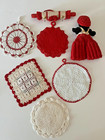 Lot Of 7 Vtg Crocheted Kitchen Decor Potholders Cottage Core Granny Red white