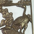 Vintage Mcm Asian Floral Cranes Moon Solid Brass Wall Hanging Plaque