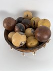 African Bowl With Cowrie Shells And Painted Gourd Balls