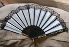    vintage Mexico Souvenir Folding Hand Fan Chichen Itza Pyramid Black Lace Gold