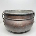 Antique Copper Cauldron Pot W Brass Handles 14  Hammered European Boiler Planter