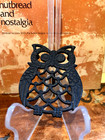 Vintage Black Cast Iron Owl Trivet Pot Rest Hot Plate 4  Footed Kitchen Retro