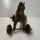 Antique Bronze Vintage Brass Indian Temple Heavy Horse With Wheels Toy