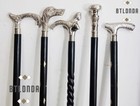 Lot Of 5 Vintage Handmade Different Head Silver Brass Handle Walking Stick Cane