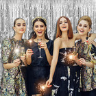 2 Pack Silver Backdrop Curtain Party Decorations Foil Fringe Backdrop Silver Tin