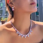 Drop Pink Square Cut Wedding Necklace And Earrings Silver Plated Cz Jewelry Set