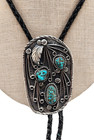 Vintage Southwestern Sterling Silver Turquoise Nugget Bolo Tie Bennett Pat Pend