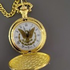 Full Hunter Gold Tone Eagle Pocket Watch Quartz White Roman Dial Chain