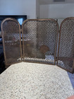Vintage Brass Antiqued Style Ornate 3 Panel Fireplace Screen Spark Guard 30   tall