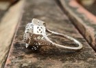 Vintage Art Deco Style Lab Created Diamond   Emerald 14k White Gold Finish Ring