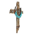 Turquoise Horseshoe Wall Cross Layered Rustic Faux Weathered Wood Conchos 12 5 