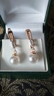 Vintage 1990-s 14 Ct Rolled Gold Pearls   Zircons Earrings - Hallmarked 585 Rg