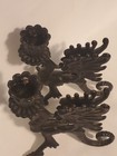2 Vintage Black Cast Iron Candle Holder Gothic Dragon Griffin Gryphon Figures