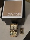 Michael Kors Women s Rectangle Dress Watch Gold-tone Brown Leather Date