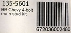 Arp 135-5601 Main Stud Kit Big Block Chevy 4  Bolt 6 Point Hex 396 402 427 454