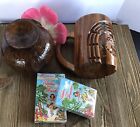 Vintage Hawaiian Tiki Decor Coconut Cup  Playing Cards And Carved Wood Tiki Mug