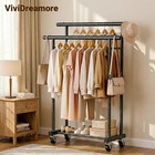 Vividreamore Double Rods Clothes Rack  Rolling Clothing Rack For Hanging Clot   