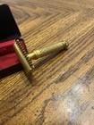 Antique Pat  Jan 13 1920 Gillette Gold Toned Safety Razor In Red black Case 
