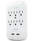 6 Outlet Extender 1200j Surge Protector 2 Usb Charger Ports Wall Adapter Tap