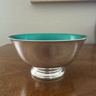 Vintage Reed   Barton 102 Teal Enamel Silver Plate Hollowware Revere Bowl 5 25   