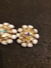 Milk Glass And Aurora Borealis Rhinestones Vintage Earrings Just Over An Inch 