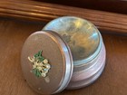 Vintage Round Aluminum Metal Powder Puff Wind Up Music Box  - Works