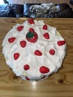 Vintage Strawberry Shortcake Ceramic Pedestal Footed Cake Plate Dome Cover 