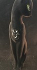 Vintage Tall Ceramic Flocked Black Cat W painted Details Vg Condition
