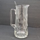 Vintage Clear Glass Martini Pitcher   Stir Stick Elegant Etched Rye Wheat Design