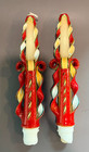 Vintage 6 5    Hand Carved Ribbon Wax Art Taper Candle Pair Unburned Christmas