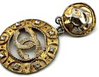Authentic Chanel Single Clip On Earring Cc Logo Rhinestone Gold Silver Tone