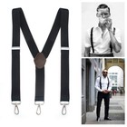 Mens Pery Belt Hook Y-back Elastic Suspenders Black Heavy Duty Work Adjustable