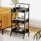 3 Tier Foldable Rolling Cart With Wheels  Folding Utility Cart Organizer  Collap