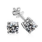 Men 2ct Brilliant Cut Moissanite Stud Earrings 14k White Gold Plated In Silver